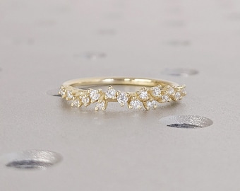 Anello a grappolo di diamanti, anello a grappolo in oro giallo 14k, anello di diamanti, anello unico, anello di fidanzamento, fede nuziale con diamanti, gioielli estivi
