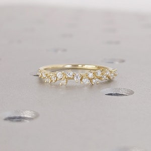 Diamonds Cluster Ring | 14K Yellow Gold Cluster Ring | Diamond Ring | Unique Ring | Engagement Ring | Diamond Wedding Band | Summer Jewelry