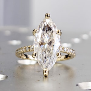 3 Carat Marquise Engagement Ring With Side Accent Moissanite Stones, Wedding Ring, Anniversary Ring 14K Solid Real White Gold