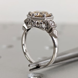 Vintage yellow moissanite engagement ring 14k white gold diamond Art deco wedding ring Vintage Filigree Ring engagement anniversary promise