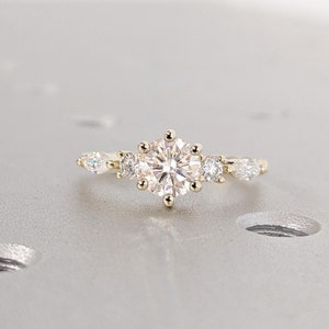 Petite Twist Round Moissanite Engagement Ring | Twisted Vine Ring | 14k Yellow Gold Twisted Rope Wedding Band | Diamond Cluster Ring for Her
