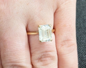 14K Yellow Gold Eco Friendly Lab Diamond High Setting Engagement Promise Ring | Timeless Platinum Women Bridal Jewelry | Thin Gold Band