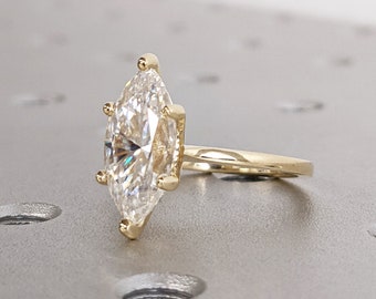 Anillo de compromiso marquesa, anillo de compromiso de solitario moissanita marquesa, anillo de boda, anillo de aniversario, oro real sólido de 14 qt, halo oculto