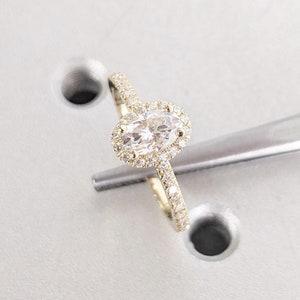 Minimalist Oval Simulant Diamond Solitaire Ring | Certified Lab Grown Diamond Engagement Ring for Woman | 14k Real Gold Moissanite Halo Ring