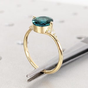 Vintage Emerald Engagement Ring | Round Lab Emerald Ring | Green Emerald Ring | Yellow Gold Ring | Anniversary Promise Ring | May Birthstone
