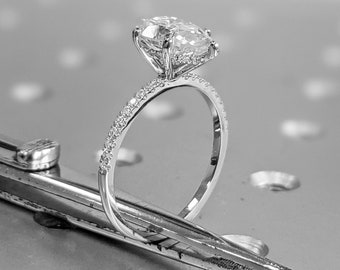 Anillo de compromiso de pera, anillo de compromiso de moissanita de corte de pera de 2,5 quilates, anillo de halo oculto de moissanita, anillo de moissanita de pera, anillo de halo oculto