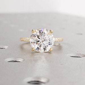 0.5-4ct Lab Grown Diamond Eternity Ring, Hidden Halo Wedding Rings for Women, 18k Yellow Gold Ring, Birthday Gift for Wife, Statement Rings