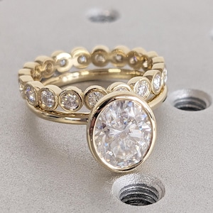 14K Yellow Gold Oval Lab Diamond Bridal Set, Elegant Lab Grown Diamond Engagement Ring, Statement Wedding Ring, Anniversary Gift For Her