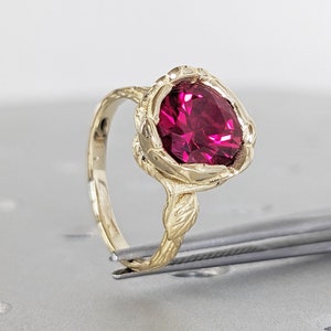 Art Nouveau Ring, Ruby Flower Ring | Red Ruby Ring Rose Gold | Ruby Ring Band | Vintage Ruby Ring 14K Rose Gold Floral Ruby Engagement Ring