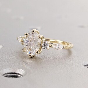 Classic Style Oval Moissanite Engagement Ring, Marquise and Round Diamond/Moissanite Twist Band Ring, Oval Engagement Ring, 14K Yellow Gold