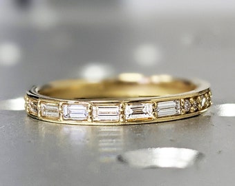 Baguette Diamond Wedding Band/Band ring in 14K/18K gold Diamond or Moissanite, stacking ring, wedding band, baguette band