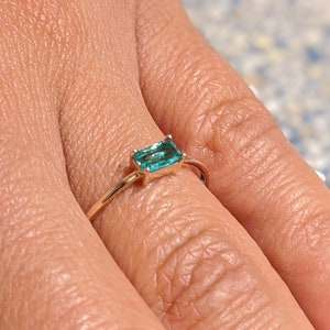 emerald baguette ring 14k gold Emerald Ring Baguette Emerald Ring 14k Solid Gold Minimalist Emerald Ring Stacking Emerald Ring