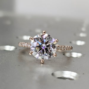 14K Solid Gold Rings/ 2CT Round Moissanite Engagement Ring/ Stacking Rings/ Promise Ring/ Moissanite Ring/ White Gold Ring For Women