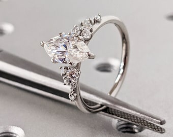 Marquise Cut Moissanite Ring Vintage Moissanite Engagement Ring Solid Gold Unique Snowdrift 6 Prongs Engagement Ring Diamond Wedding Ring