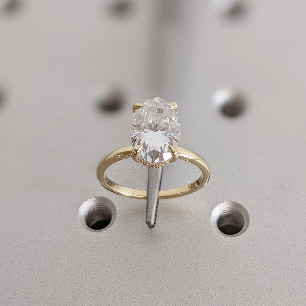 3ct Oval Lab Diamond Wedding Anniversary Ring | 14K Yellow Gold Unique Hidden Halo Pave Bridge Proposal Ring | Timeless Statement Jewelry