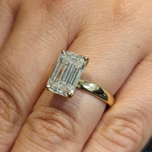 Timeless 4ct Emerald Cut Moissanite Wedding Anniversary Ring | Custom 14K Yellow Gold Solitaire Engagement Ring | Statement Ring for Her