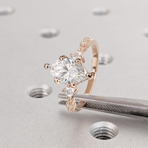 Vintage Moissanite Engagement Ring Marquise cut | Rose Gold Ring | Promise Anniversary Ring for Her | Art Deco Ring | Dainty Engagement Ring