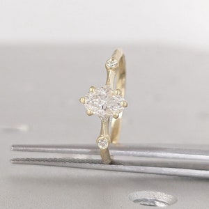Oval Lab Grown Diamond Ring | Minimalist Engagement Rings For Women | 14k Thin Gold Diamond Ring |  Rustic Wedding Ring | Oval Solitaire