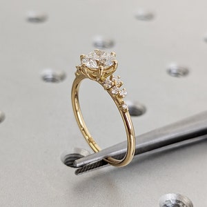 18K Yellow Gold 1ct Round Moissanite Engagement Ring | Unique Snowdrift Diamond Cluster Promise Ring  | Personalized Ring for Her