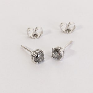 14K Solid Gold Salt and Pepper Galaxy Diamond Wedding Stud Earrings Pair | Simple Screw Back Round Diamond Solitaire Women Bridal Jewelry