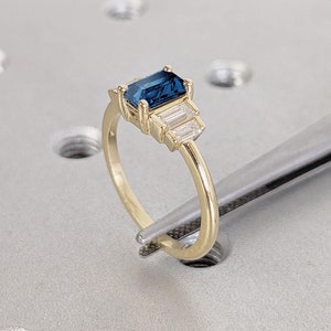 Sapphire Wedding Anniversary Ring for Wife | September Birthstone Ring Birthday Gift | Yellow Gold Engagement Ring, Lab Diamond Cluster Ring