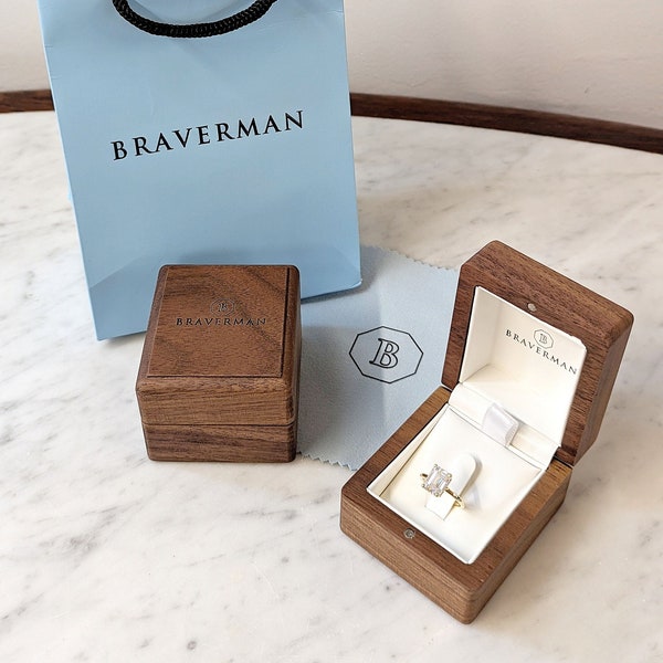 Braverman Rustic FSC Walnut Wood Jewelry Box Gift Package | Ethically Sourced Wooden Engagement Ring Box | Elegant Wooden Ring Bearer Box