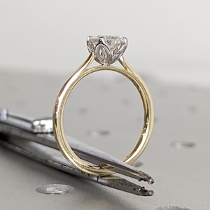6/6.5/7mm Round Moissanite Tulip Solitaire ring, white gold engagement ring, Two Tone Classic Modern Tulip Ring, Simple Solitaire Bridal Set