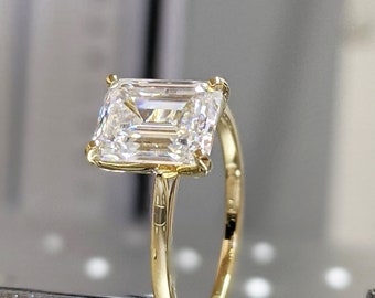 2.5 Carat Emerald Cut Solitaire Engagement Ring, Emerald Cut Engagement Ring, Emerald Cut Ring, 2.5 Ct Solid 14k Moissanite Engagement Ring