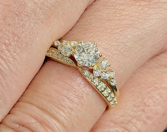 Schneewehe Multi Stein Moissanite Hochzeit Jahrestag Ring für Frau | Massiv Gold, Platin personalisierte Ring | Curve Stacking Braut Band