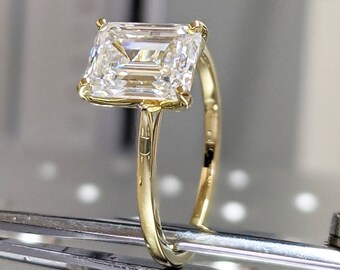 2.5 Carat Emerald Cut Solitaire Engagement Ring, Emerald Cut Engagement Ring, Emerald Cut Ring, 2.5 Ct Solid 14k Lab Diamond Engagement Ring