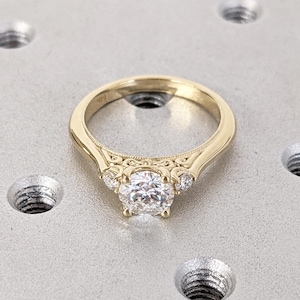 Vintage Lab Grown Diamond Ring, Milgrain 14k Yellow Gold Engagement Ring, Art Deco Diamond Ring, Unique Gift for Mom, Filigree Two Tone Ring