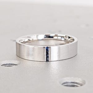 Gold Men&#39;s Sapphire Ring - Sapphire Ring Men - Sapphire Wedding Band - 5mm Band With Sapphires - Unique Mens Band - 14k Gold - Ring For Men