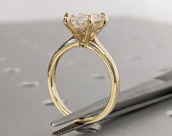 Anello di fidanzamento Marquise, Anello di fidanzamento solitario con diamante Marquise Lab, Fede nuziale, Anello anniversario, Oro reale massiccio 14K, Alone nascosto