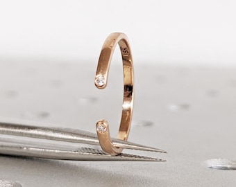 Doppel Diamant Ehering - Offener Diamant Ring - Minimalistischer Stapelring - 14K Gelb Weiß Roségold - Schlichter Ehering für jeden Tag