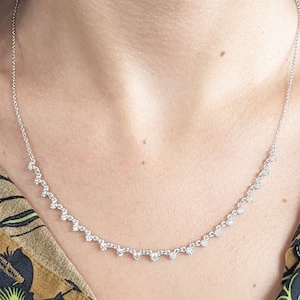 14K 18K White Gold Diamond Station Womens Necklace | Multi Stone Prong Set Diamond by the Yard Necklace | Dainty Solid Gold Diamond Necklace