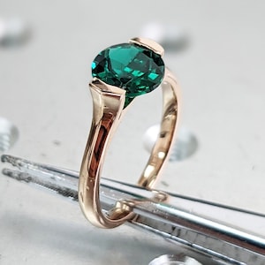 Emerald ring vintage emerald engagement ring 14k rose gold ring gift unique antique wedding promise anniversary ring for her