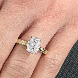 1.5ct, 2 Carat Colorless Moissanite Engagement Ring | Vintage Diamond Rings for Women | Oval Moissanite Gold Ring | Handmade Ring Filigree