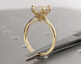 Anello di fidanzamento marchesa, Anello di fidanzamento solitario Marquise Moissanite, Fede nuziale, Anello anniversario, Oro reale massiccio 14K, Alone nascosto