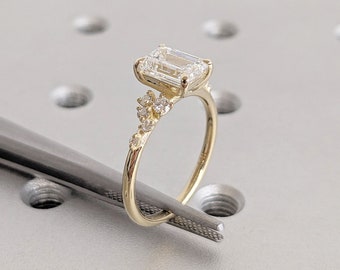 14K Yellow Gold Multi Stone Moissanite Wedding Anniversary Ring | Classic Diamond Cluster Custom Platinum Alternative Bridal Jewelry For Her