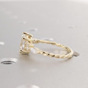 Unique Twist Band Engagement Ring, Oval Moissanite Engagement Ring, Oval Promise Ring, Marquise Round Diamonds/Moissanites, 14K Yellow Gold