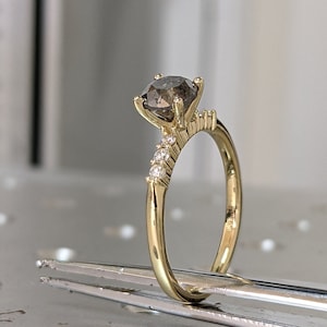 Black Salt And Pepper Diamond Ring, Rose Cut Salt And Pepper Diamond Engagement Ring, Grey Diamond Ring, Salt And Pepper Ring, Rustic Ring