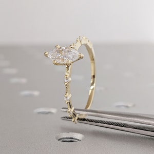 Marquise Engagement Ring | Marquise Moissanite Solitaire Engagement Ring | Wedding Ring Anniversary Ring | 14K Solid Real Yellow Gold