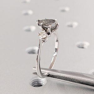 Classic Three-Stone Ring Natural Grey Diamond Ring 14K White Gold Engagement Ring Salt And Pepper Salt and Pepper Diamond Ring Anniversary