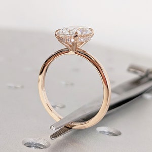 14K 18K Rose Gold Diamond Hidden Halo Wedding Anniversary Ring for Wife | VVS Lab Diamond Custom Bridal Jewelry | Simple Talon Prong Ring