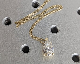14K Gold Lab Diamond Pear Necklace, Solitaire Pendant, Teardrop Necklace, Pear Cut Diamond Necklace, Unique Diamond Necklace, Gift for Her
