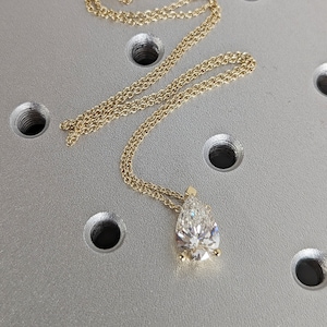 14K Gold Lab Diamond Pear Necklace, Solitaire Pendant, Teardrop Necklace, Pear Cut Diamond Necklace, Unique Diamond Necklace, Gift for Her
