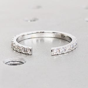 Diamond Wedding Band, 18K White Gold Ring, Open Gap Wedding Band, Diamond Cuff Ring, Stacking Ring Stackable Band Matching Band, Bridal Gift
