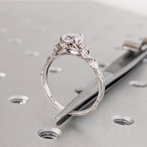 Nature Inspired Lab Grown Diamond Engagement Ring Leaves Band Round Lab Diamond Wedding Ring Leaf Vine Branch Alternative Engagement Ring