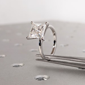 14k Gold Princess Cut Engagement Ring, Simple Lab Made Diamond Solitaire Ring Women, Solid Gold Modern Proposal Ring, Promise Ring Real Gold