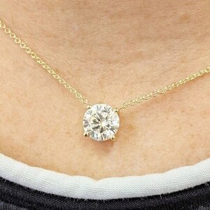 Attached Diamond on Chain, 14K Gold Diamond Necklace, Lab Grown Diamond Solitaire Necklace, Bridesmaid Necklace, Floating Diamond Solitaire